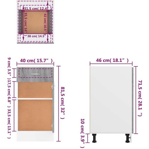 vidaXL Spodnja omarica siva sonoma 40x46x81,5 cm inženirski les Cene