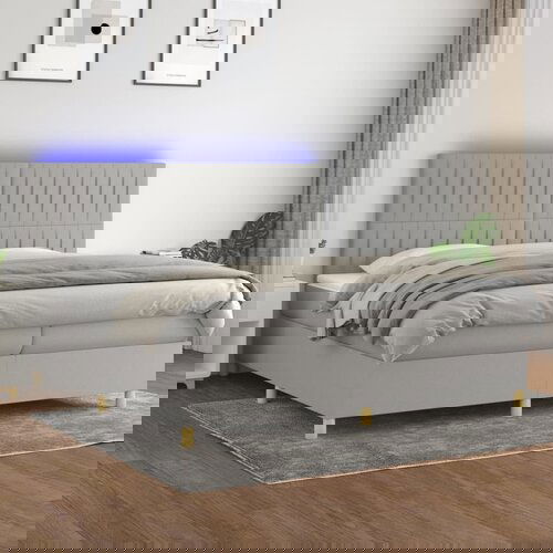 The Living Store Box spring postelja z vzmetnico LED sv. siva 200x200 cm blago - Box Spring Postelja, (21517999) Cene