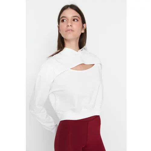 Trendyol White Cut Out Detailed Basic Slim Sports Sweatshirt