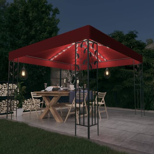 VidaXL sjenica s LED svjetlosnim trakama 3 x 3 m crvena boja vina Slike