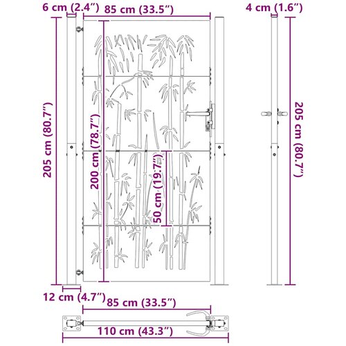 Vrtna vrata Crna 110 x 205 cm Čelik s prahom premazan Slike