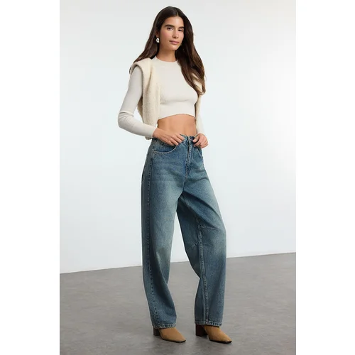 Trendyol Blue High Waist Barrel Baggy Jeans