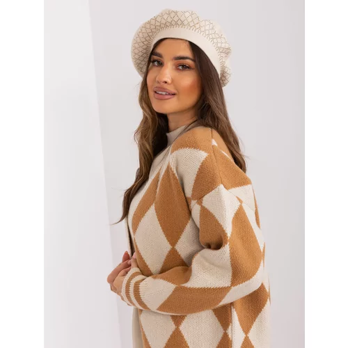 Fashion Hunters Light beige women's sweater with appliqué