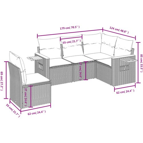  5-dijelni vrtni set sofa s jastucima bež od poliratana Slike