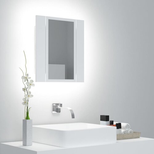 VidaXL LED kopalni&amp;scaron;ka omarica z ogledalom bela 40x12x45 cm Slike