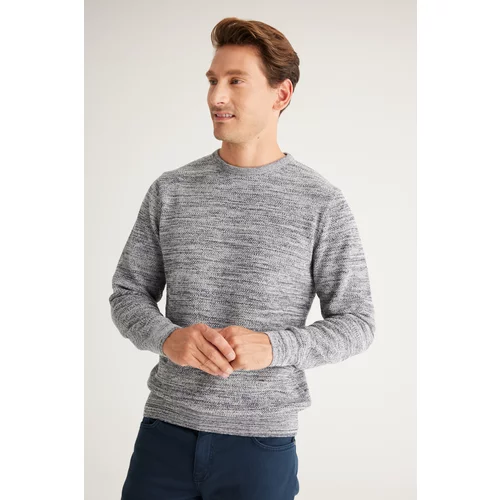 AC&Co / Altınyıldız Classics Men's Grey-and-black Recycle Standard Fit Regular Cut Crew Neck Patterned Knitwear Sweater.