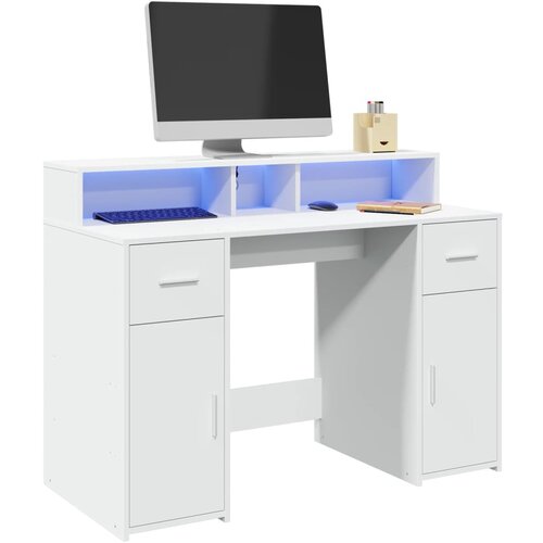 vidaXL Pisalna miza z LED lučkami bela 120x55x91 cm inženirski les Cene