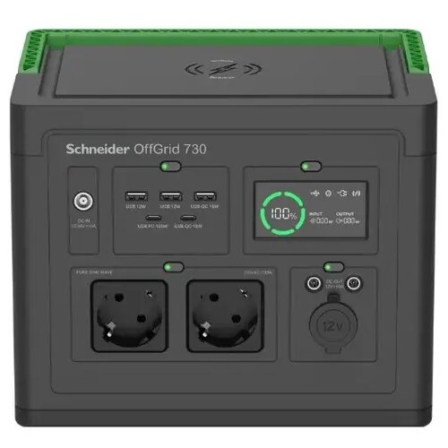  Schneider OffGrid Portable Power Station 730, 738Wh Lithium-ion, LCD, 2 CEE 7/3 Schuko outlets, Sinewave, 3 USB-A, 2 USB-C, Wireless Charger PPS730-GR Cene