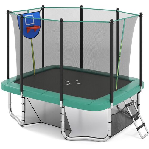  3 u 1 pravokutni trampolin s ljestvama, ko&scaron;arka&scaron;kim ko&scaron;em i nogometnim golom, dječji trampolin, zeleni Cijene