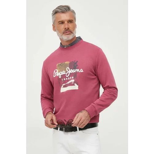 PepeJeans Bombažen pulover Melbourne moški, roza barva