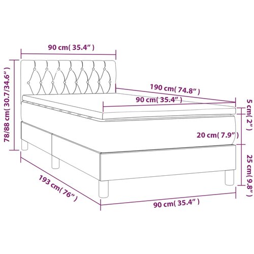  Krevet box spring s madracem LED smeđesivi 90x190 cm tkanina Slike