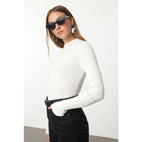 Trendyol Ecru Turtleneck Stone Detailed Knitwear Sweater