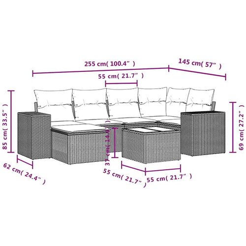 VidaXL 7-dijelni set vrtnih sofa od poliratana s jastucima smeđi Slike