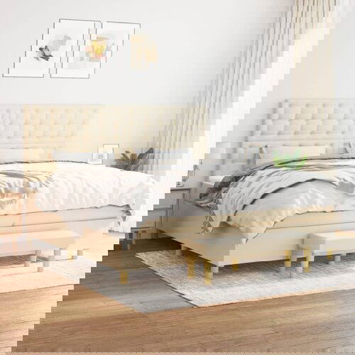  The Living Store Box spring postelja z vzmetnico krem 200x200 cm blago - Box Spring Postelja, (21496830) Slike