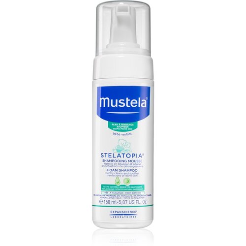 Mustela B&amp;eacute;b&amp;eacute; Stelatopia&amp;reg; Foam Shampoo pomirjujoč &amp;scaron;ampon za otroke z izredno suho in atopično kožo 150 ml za otroke Slike
