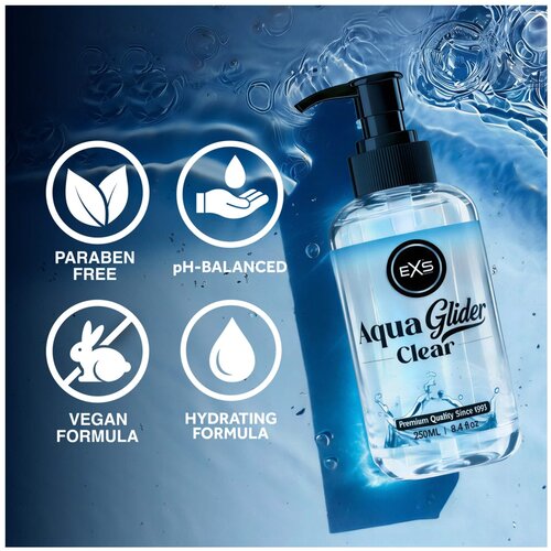 EXS AquaGlider Clear - prozirno lubrikacijsko sredstvo na bazi vode u bočici s pumpicom (250 ml) Slike