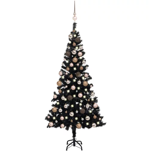 vidaXL umjetno božićno drvce LED s kuglicama crno 150 cm PVC