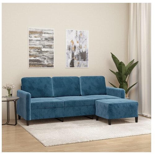 VidaXL Trosjed s tabureom plavi 180 cm bar&amp;scaron;unasti Slike