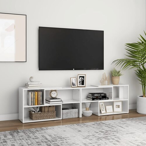 VidaXL TV omarica visok sijaj bela 149x30x52 cm iverna plo&amp;scaron;ča Slike