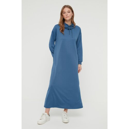 Trendyol Indigo Degajeed Collar Lace Detailed Knitted Dress Slike