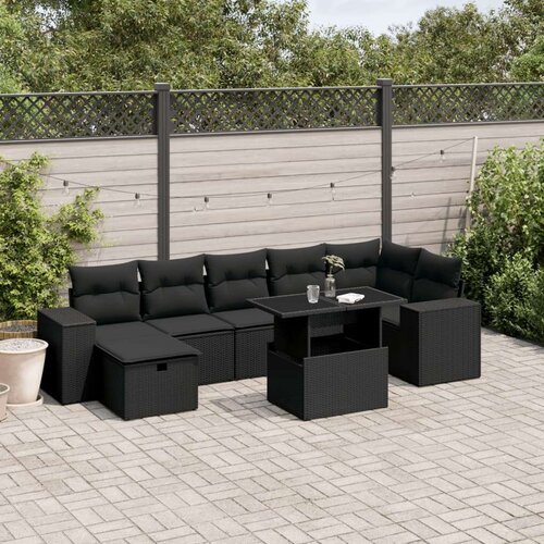  8-dijelni set vrtnih sofa od poliratana s jastucima crni Cijene