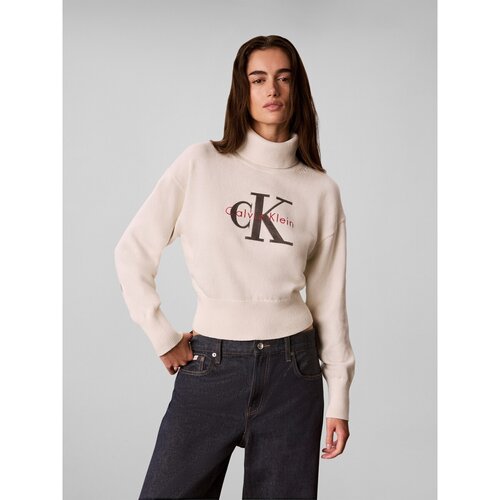 Calvin Klein Jeans Puloverji Ls Logo Tneck Pullov Bež Slike
