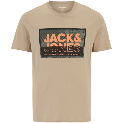 Jack & Jones Plus Majica 'LOGAN' tamno bež / zelena / narančasta / crna