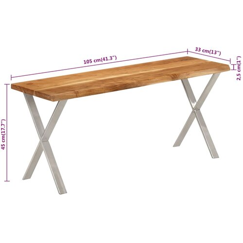  Klupa sa živim rubom 105 cm od masivnog bagremovog drva Slike