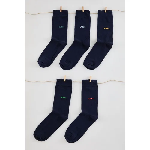 Trendyol Navy Blue Unisex 5 Pack Car Embroidered Cotton Sock-Long Socks