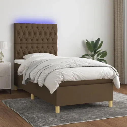  Krevet box spring s madracem LED tamnosmeđi 100x200 cm tkanina