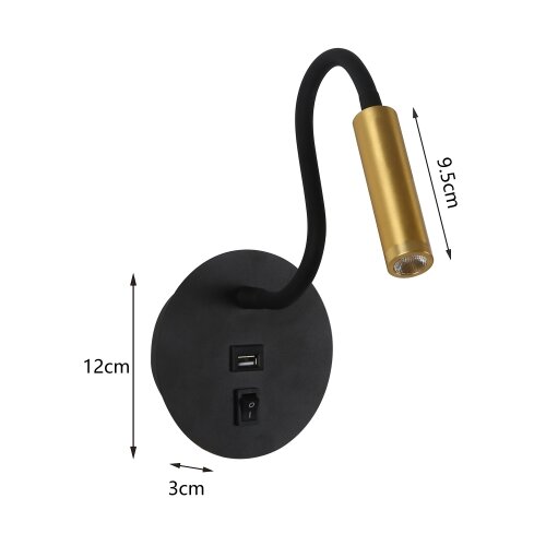  Brilagi -LED Fleksibilna zidna lampa sa USB portom MAYA LED/3W/230V crna/zlatna Slike