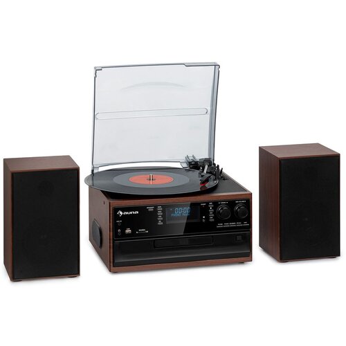 Auna Oakland DAB Plus, retro stereo sustav, DAB +/- FM, BT funkcija, vinil, CD player, kasetofon. uključujezvučnike, Smeđa Cijene