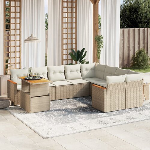 vidaXL 10-dijelni set vrtnih sofa s jastucima bež od poliratana Cijene