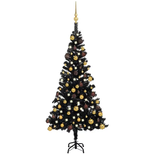  Umjetno božićno drvce LED s kuglicama crno 120 cm PVC