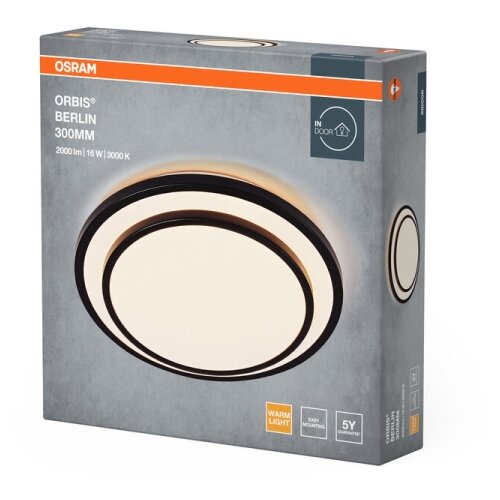 Ledvance Orbis LED okrogla stropna svetilka Berlin (16 W, &amp;Oslash; x V: 29,3 x 6,5 cm, Črna, Topla bela) Slike