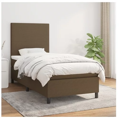 Box spring postelja z vzmetnico temno rjav 90x190 cm blago
