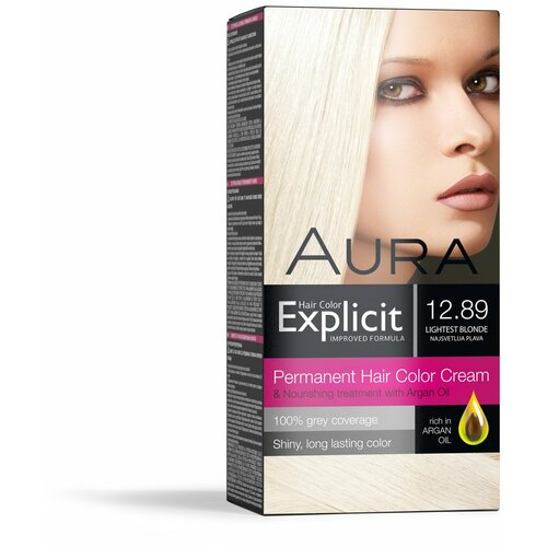 Aura set za trajno bojenje kose explicit 12.89 lightest blonde / najsvetlije plava Slike