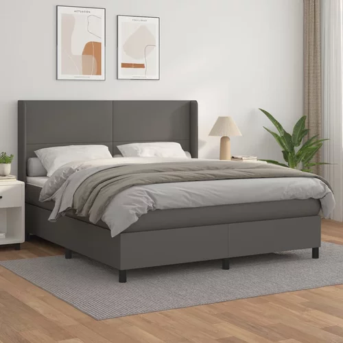 vidaXL Box spring postelja z vzmetnico siv 160x200 cm umetno usnje