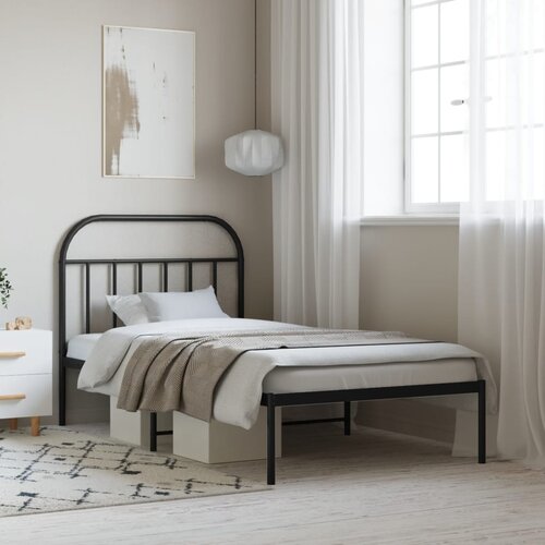 VidaXL Kovinski posteljni okvir z vzglavjem črn 100x200 cm Slike