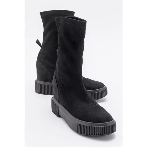 LuviShoes 3042 Black Suede Women's Wedge Heel Boots