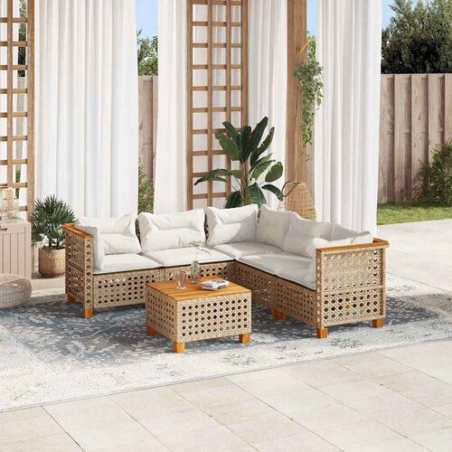  6-dijelni set vrtnih sofa s jastucima bež od poliratana 55 x 55 x 36 cm Cene