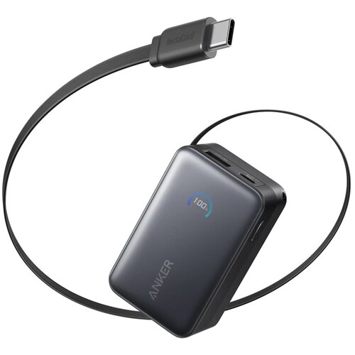 Anker Nano 10000mAh, 45W, sa ugrađenim USB-C kablom na izvlačenje, Power Bank crni Slike