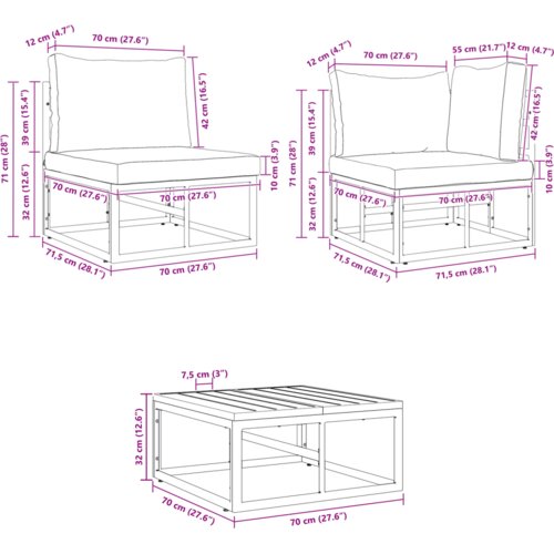 VidaXL Sjedeća garnitura za vrt 11 pcs Crna 70 x 70 x 32 cm Aluminij Slike