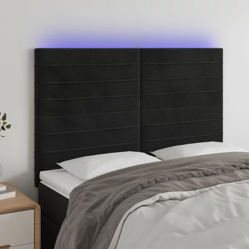 vidaXL LED posteljno vzglavje črno 144x5x118/128 cm žamet