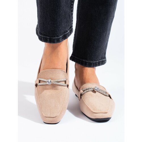 SHELOVET Slip-on beige suede loafers with ornament Cene