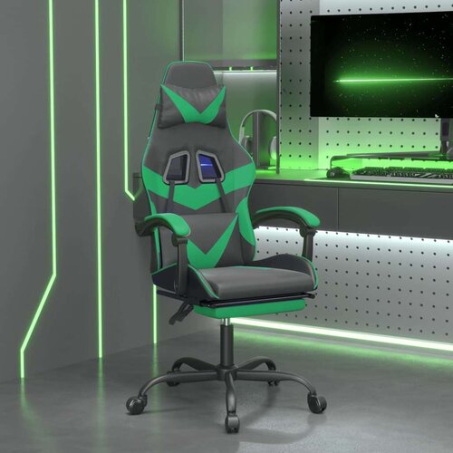  Gaming stol z oporo za noge črno in zeleno umetno usnje, (21377225) Cene