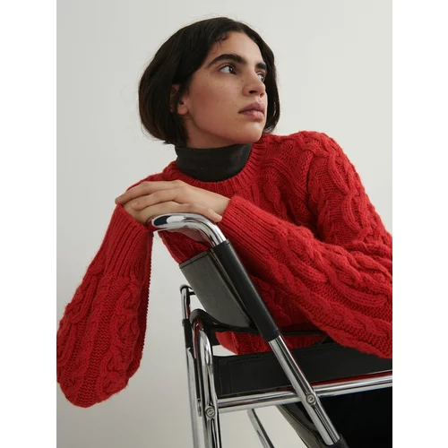 Reserved pulover s pletenim vzorcem - rdeča