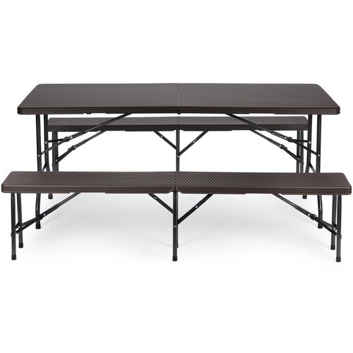 Modern Home catering stol 180 cm + 2 klupe - smeđi rattan Slike