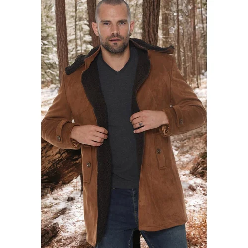 Dewberry PLT8399 SUEDE LOOK MEN'S COAT-PLAIN CAMEL