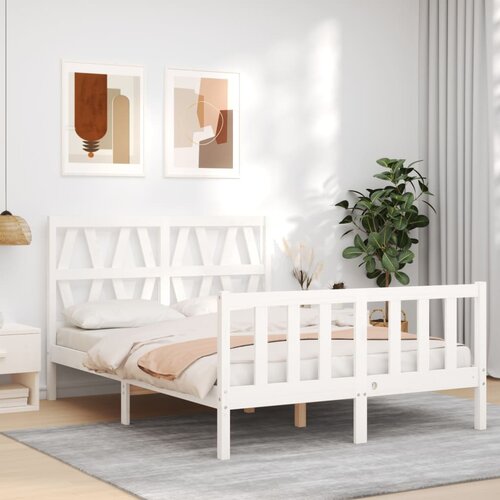 VidaXL Posteljni okvir z vzglavjem bel 120x200 cm trden les Slike